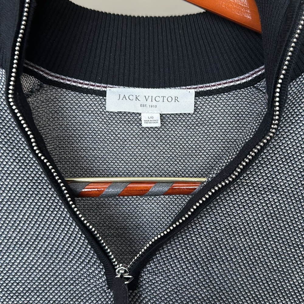 Jack Victor  Cotton and Silk Quarter Zip Sweater in Black size Large.